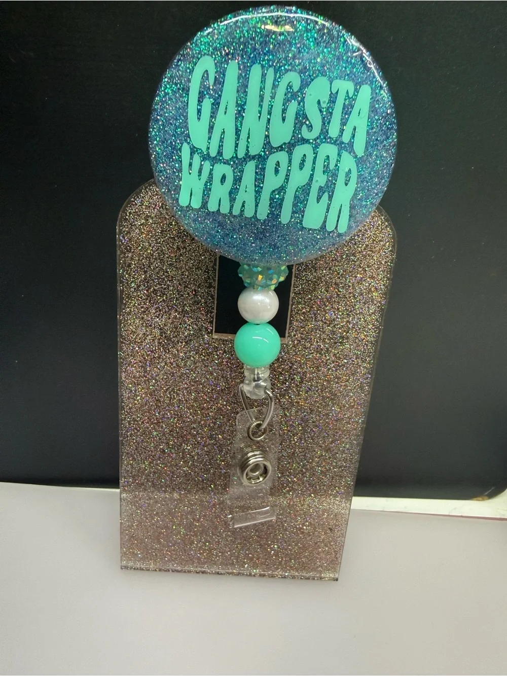 Sterile processing “Gangsta Wrapper' Badge Reel in Teal and Aqua